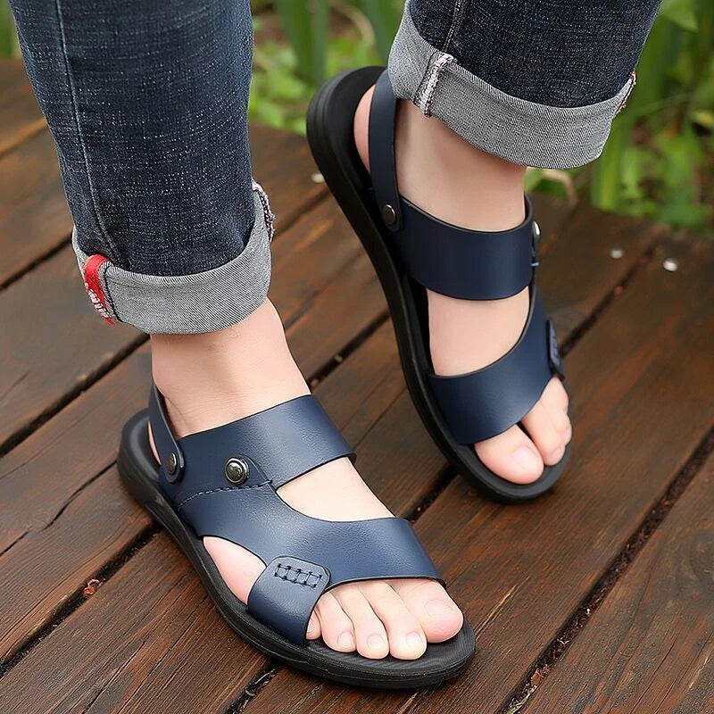 Summer Men Microfiber Leather Sandals Casual Sports Beach Shoes Home Slippers