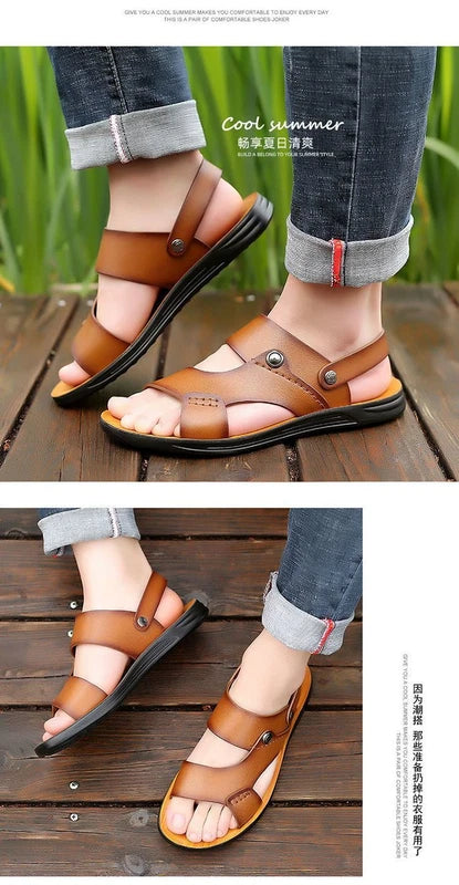 Summer Men Microfiber Leather Sandals Casual Sports Beach Shoes Home Slippers