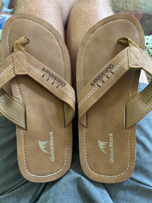 Quickshark Mens Flip Flops Leather Thong Sandals Arch Support Beach Used Size 9