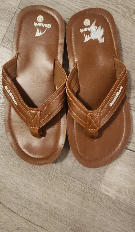 Quickshark Mens Flip Flops Leather Thong Sandals Arch Support Beach Slippers