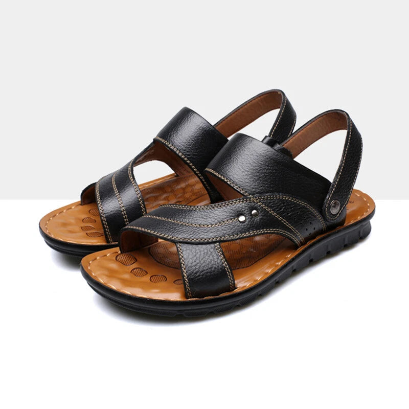 Men Genuine Leather Sandals Summer Casual Sports Beach Shoes Soft Home Slippers