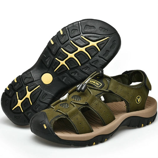Genuine Leather Mens Casual Sandals Summer Outdoor Beach Roman Walking Slippers