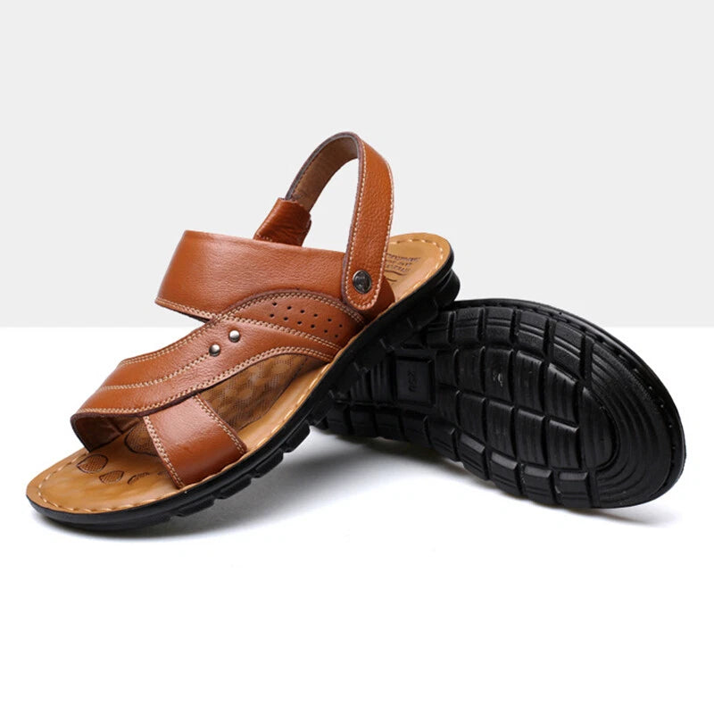 Men Genuine Leather Sandals Summer Casual Sports Beach Shoes Soft Home Slippers