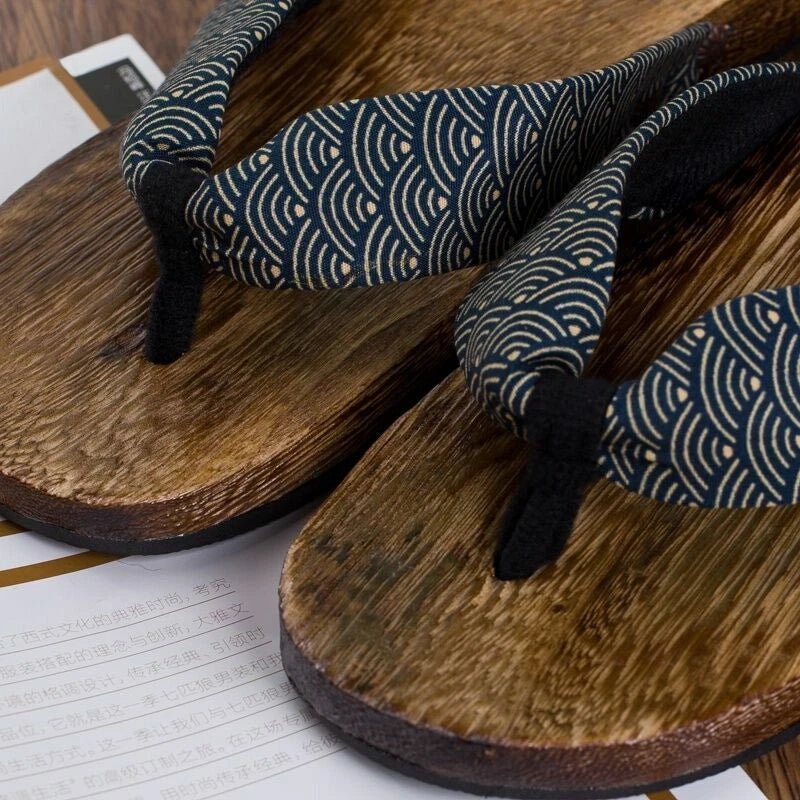 Men Summer Japan Geta Clogs Flip Flops Thong Sandals Wooden Slippers Shoes Beach