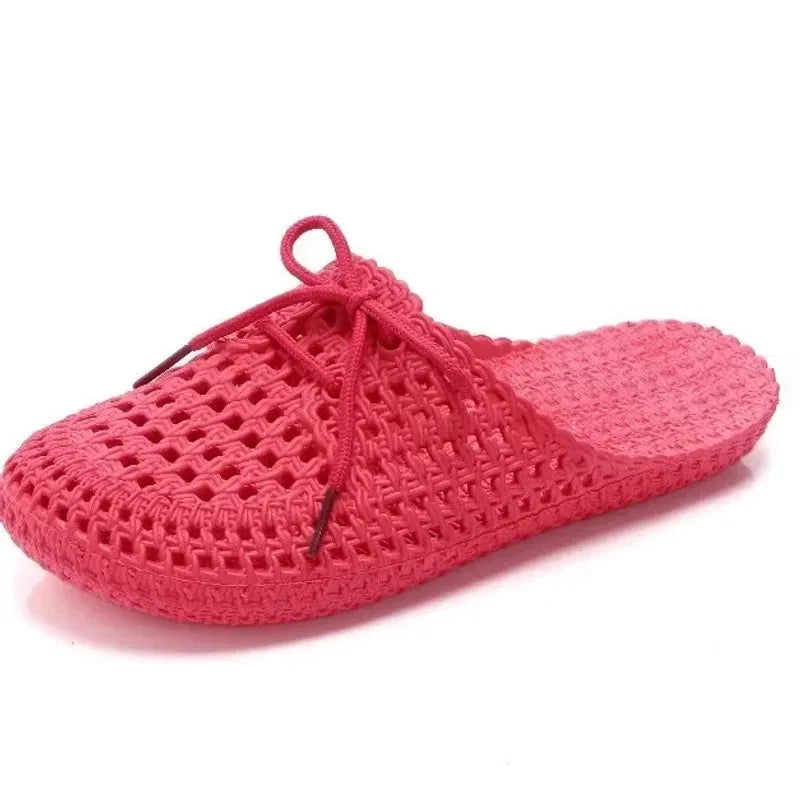 New Hollow Women's Slippers Closed Toe Lace-Up Flat Beach Shoes Casual Sandals