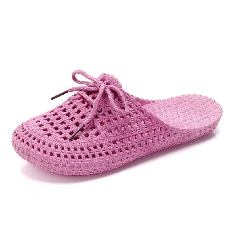New Hollow Women's Slippers Closed Toe Lace-Up Flat Beach Shoes Casual Sandals