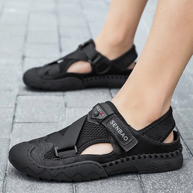 Summer Fashion Leather Breathable Beach Sandals Non-slip Casual Slipper