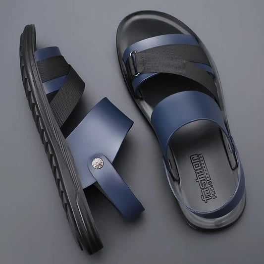 Blue Men Microfiber Leather Sandals Casual Sports Summer Beach Shoes Slippers