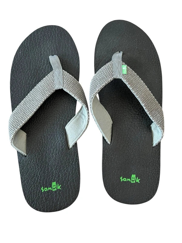 Sanuk Flip Flops Mens Gray Canvas Woven Comfort Slippers Sanuk Set Of (2) Sz 13