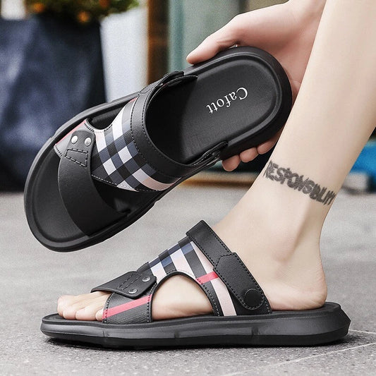 Summer Men Casual Genuine Leather Sandals Sports Beach Shoes Soft Home Slippers