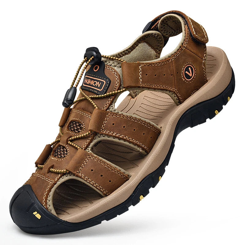 Genuine Leather Mens Casual Sandals Summer Outdoor Beach Roman Walking Slippers