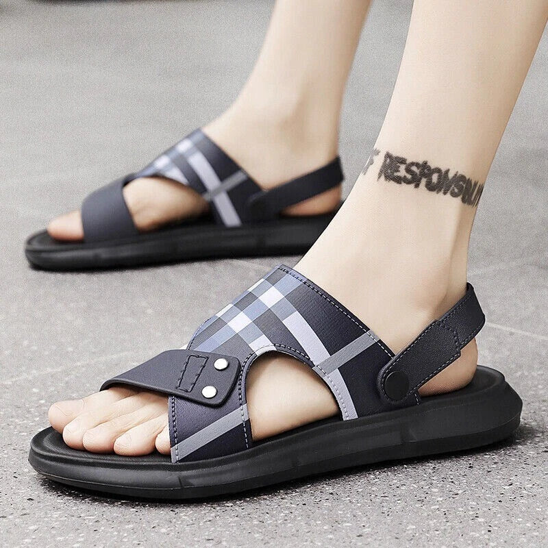 Summer Men Casual Genuine Leather Sandals Sports Beach Shoes Soft Home Slippers