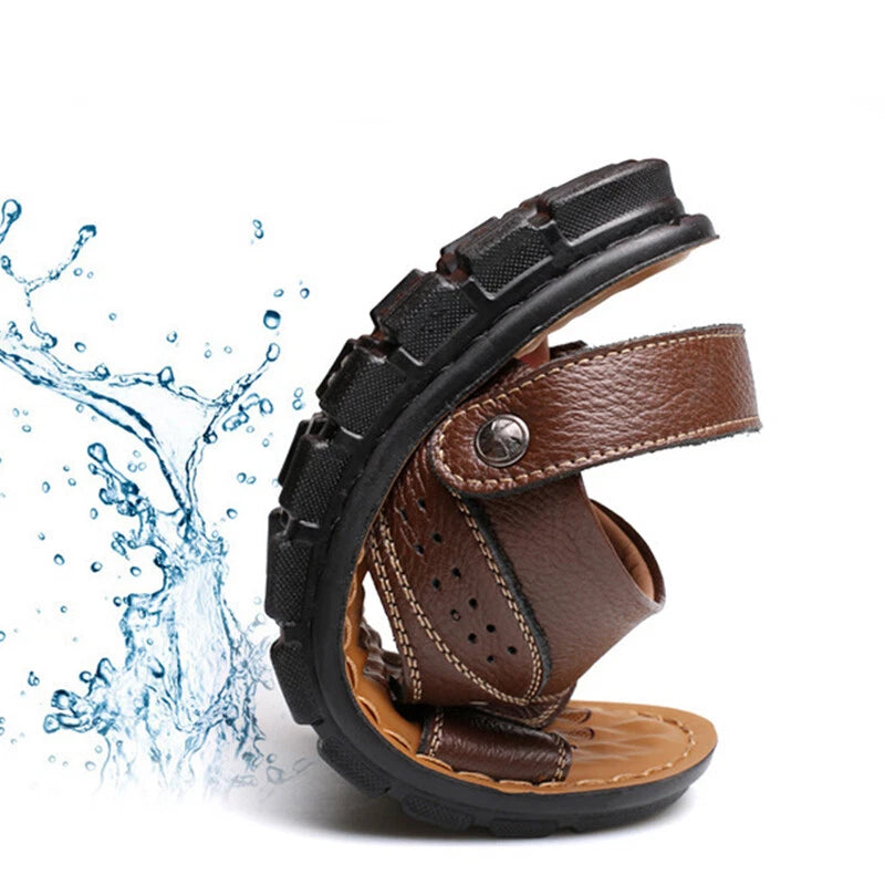 Men Genuine Leather Sandals Summer Casual Sports Beach Shoes Soft Home Slippers