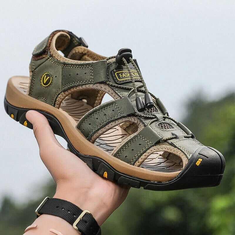 Summer Mens Leather Sandals Casual Slippers Beach Outdoor Hiking Shoes Plus Size