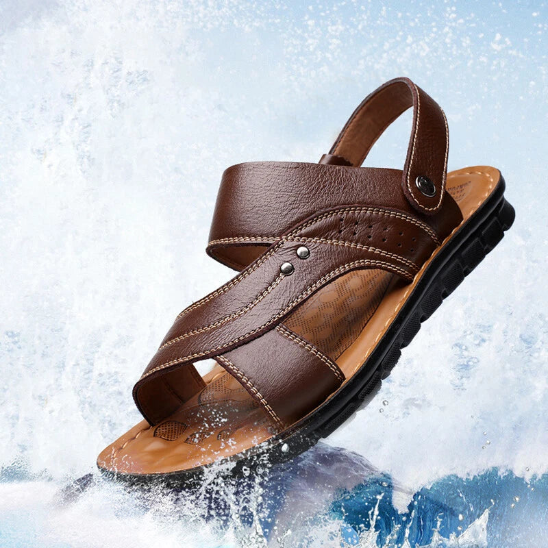 Men Genuine Leather Sandals Summer Casual Sports Beach Shoes Soft Home Slippers