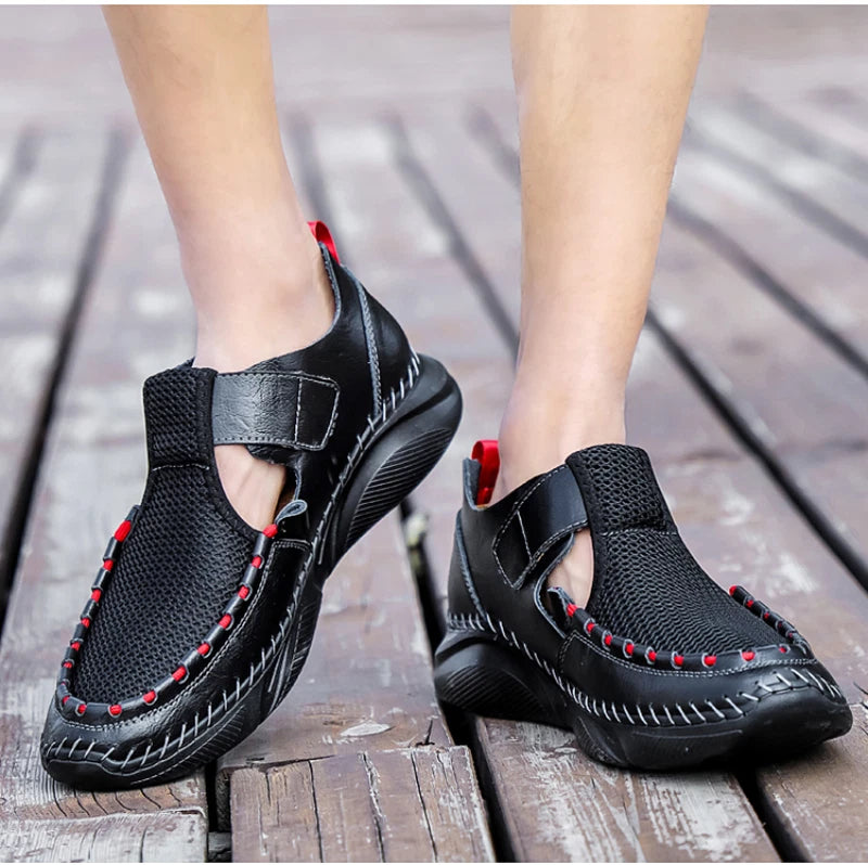 Summer Sandals Leather Men Shoes Mesh Casual Beach Climbing Water Slipper