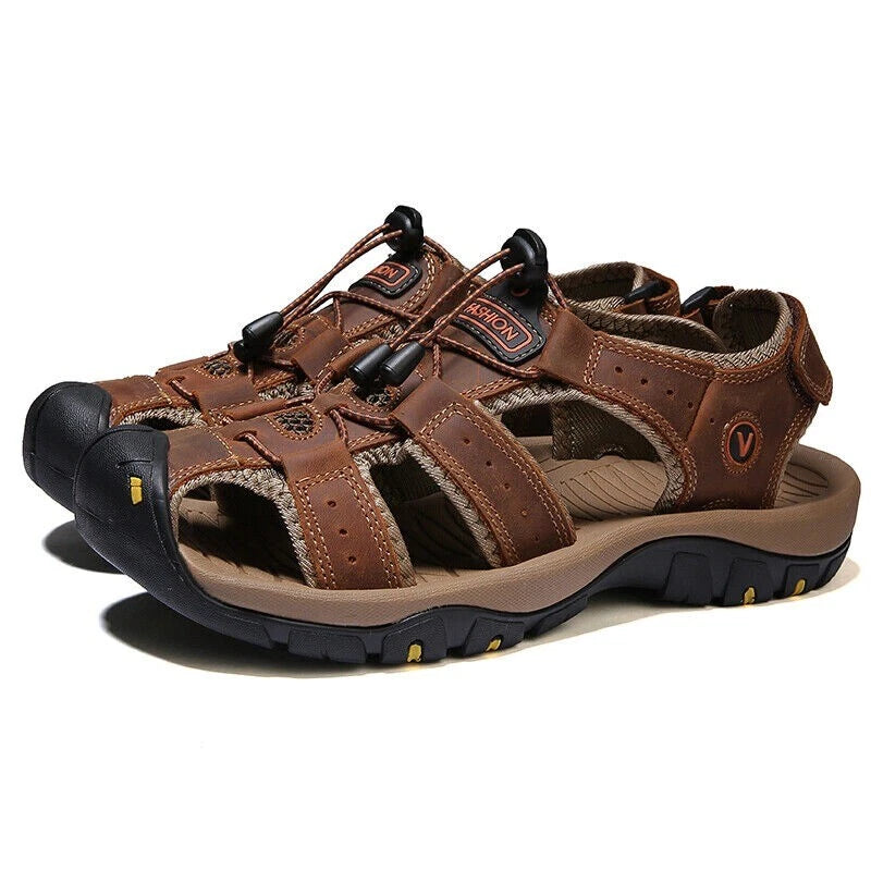 Summer Mens Leather Sandals Casual Slippers Beach Outdoor Hiking Shoes Plus Size