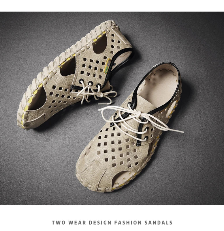 Men's Summer Sandals Casual Shoes Non-Slip Leather Outdoor Beach Slippers