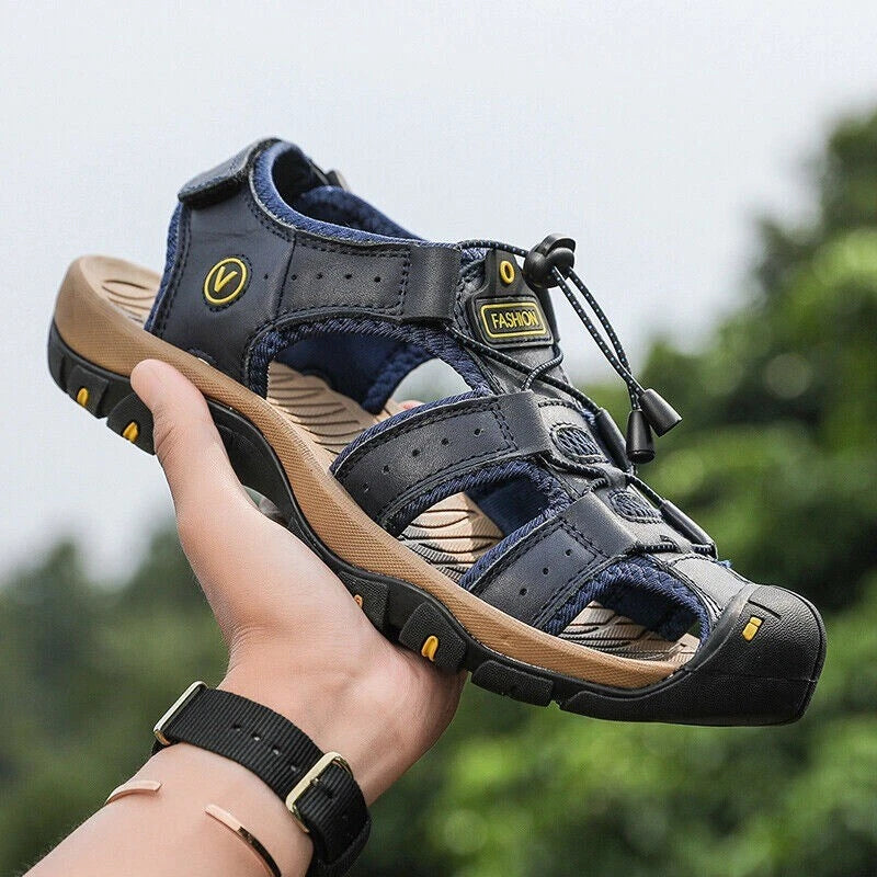 Summer Mens Leather Sandals Casual Slippers Beach Outdoor Hiking Shoes Plus Size