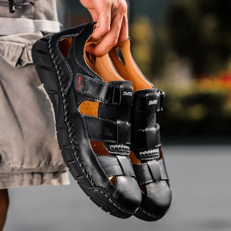 Genuine Leather Men's Sandals Breathable Beach Slippers Comfortable Casual Shoes