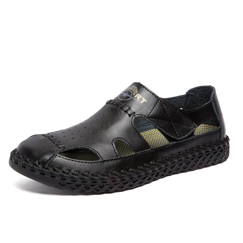 Summer Men Genuine Leather Sandals Beach Slip-on Breathable Soft Slipper