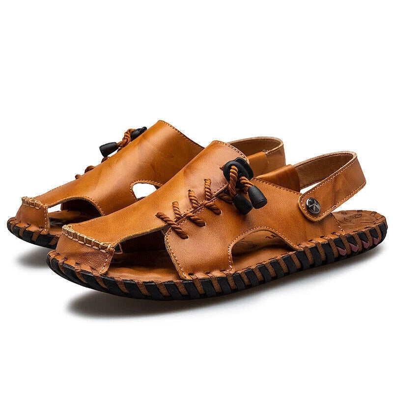 Mens Sports Soft Slippers Genuine Leather Beach Summer Shoes Casual Sandals