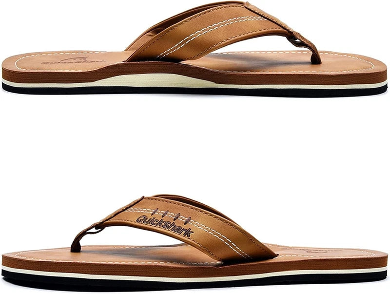 Quickshark Mens Flip Flops Leather Thong Sandals Arch Support Beach Used Size 9