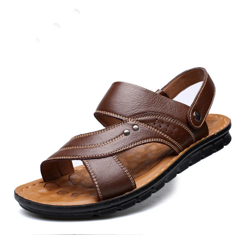 Men Genuine Leather Sandals Summer Casual Sports Beach Shoes Soft Home Slippers