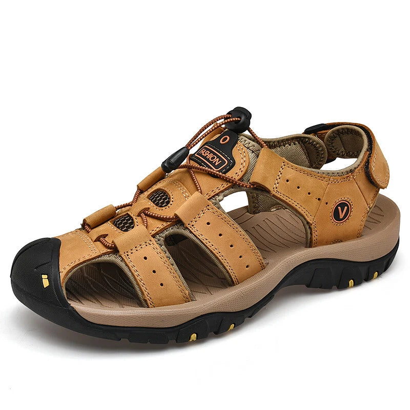 Genuine Leather Mens Casual Sandals Summer Outdoor Beach Roman Walking Slippers