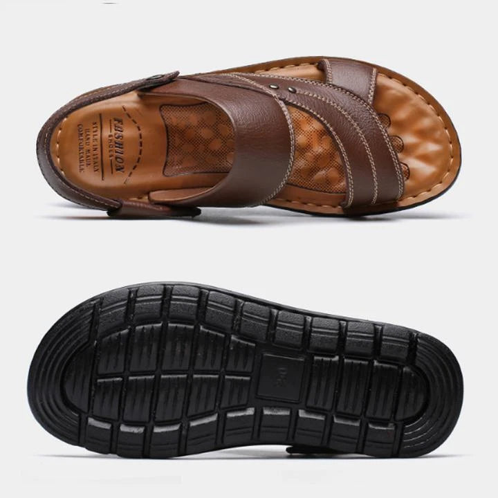 Men Genuine Leather Sandals Summer Casual Sports Beach Shoes Soft Home Slippers