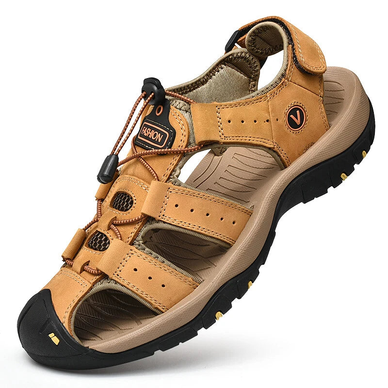 Genuine Leather Mens Casual Sandals Summer Outdoor Beach Roman Walking Slippers