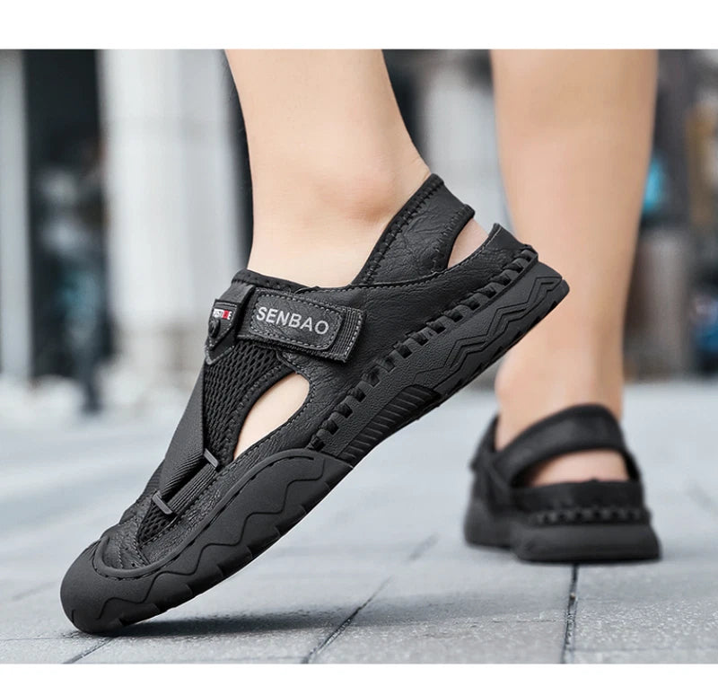 Summer Fashion Leather Breathable Beach Sandals Non-slip Casual Slipper