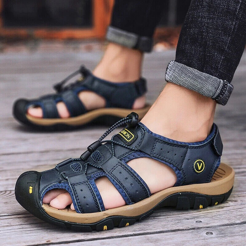Summer Mens Leather Sandals Casual Slippers Beach Outdoor Hiking Shoes Plus Size