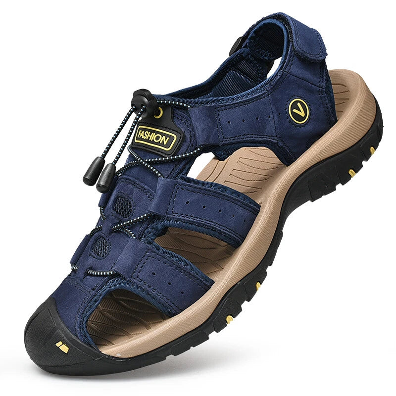 Genuine Leather Mens Casual Sandals Summer Outdoor Beach Roman Walking Slippers