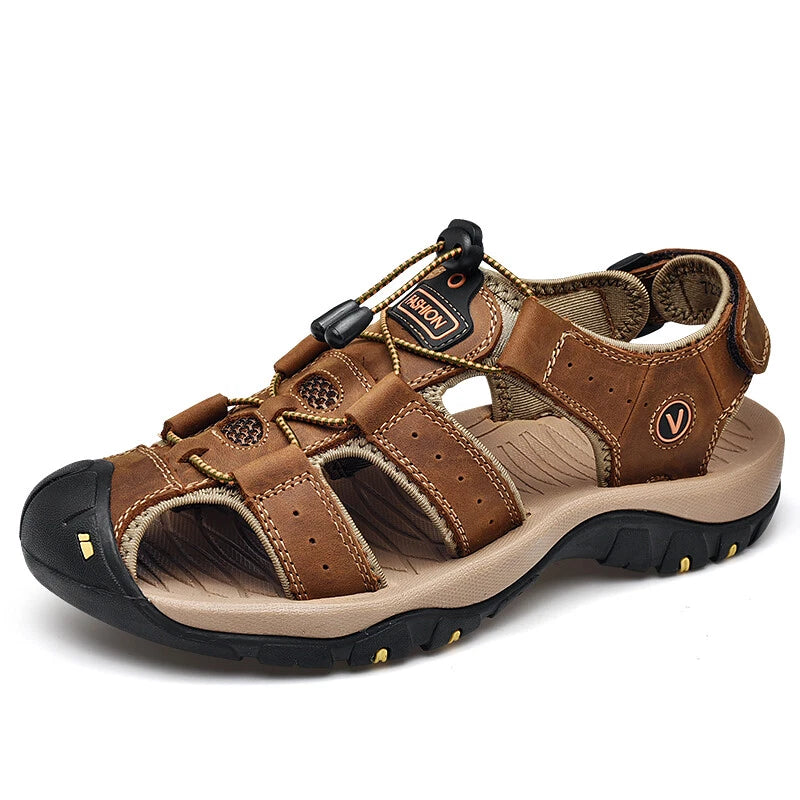 Genuine Leather Mens Casual Sandals Summer Outdoor Beach Roman Walking Slippers