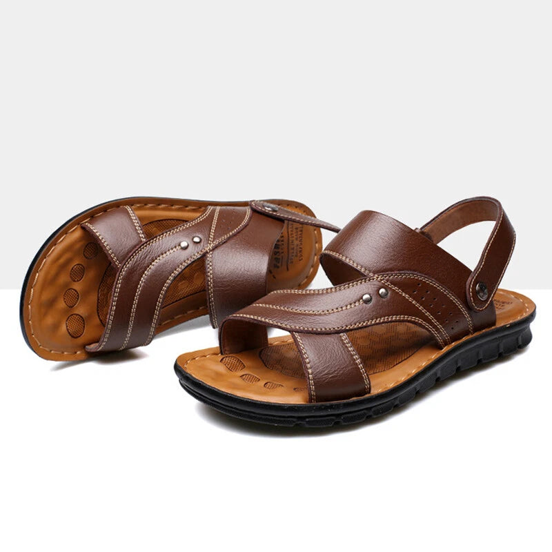 Men Genuine Leather Sandals Summer Casual Sports Beach Shoes Soft Home Slippers