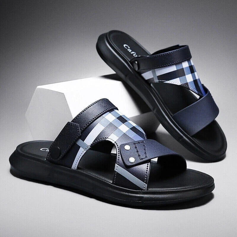 Summer Men Casual Genuine Leather Sandals Sports Beach Shoes Soft Home Slippers