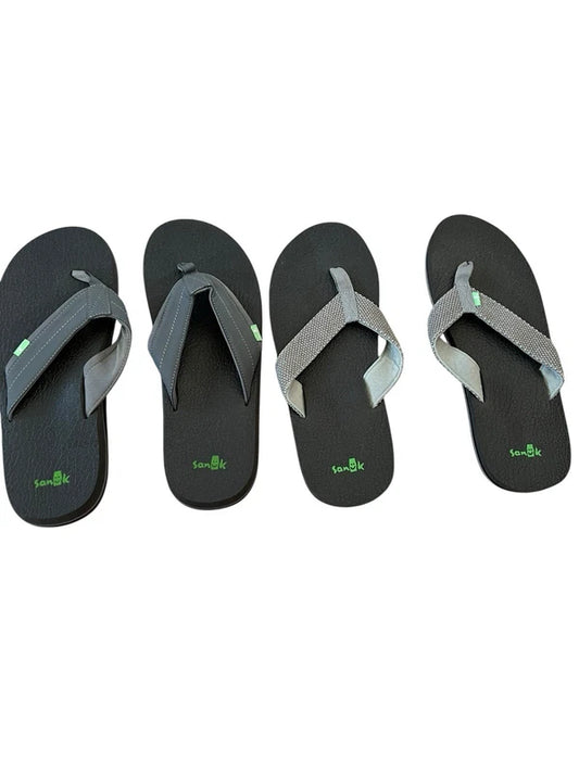 Sanuk Flip Flops Mens Gray Canvas Woven Comfort Slippers Sanuk Set Of (2) Sz 13