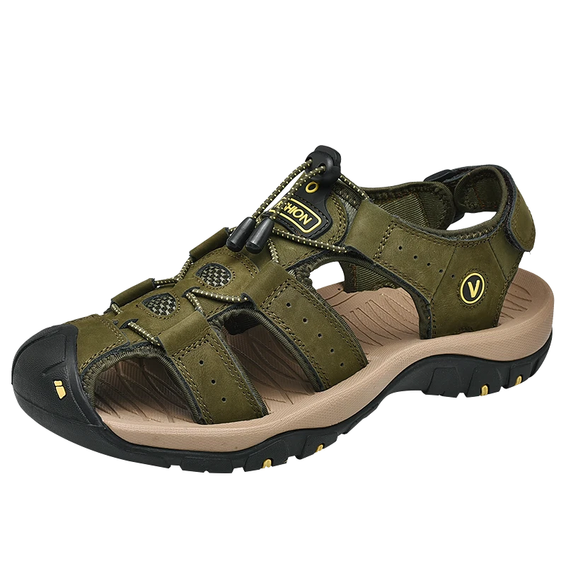Genuine Leather Mens Casual Sandals Summer Outdoor Beach Roman Walking Slippers