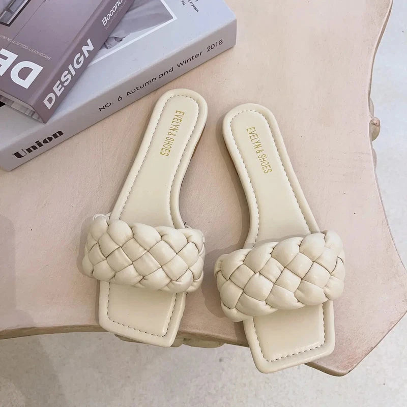 Summer Women Head Flat Bottom Woven in-line Women's Beach Sandals/slippers
