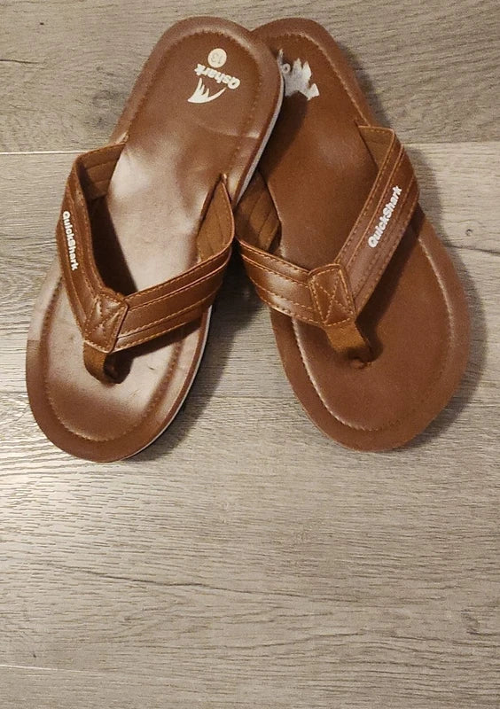 Quickshark Mens Flip Flops Leather Thong Sandals Arch Support Beach Slippers
