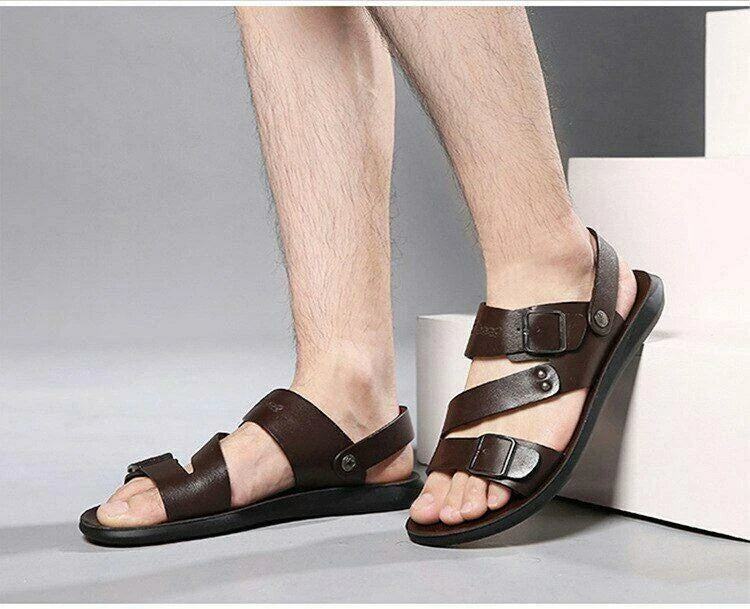Mens faux Leather Summer Sandals outdoor beach Casual Shoes slipper Sandles