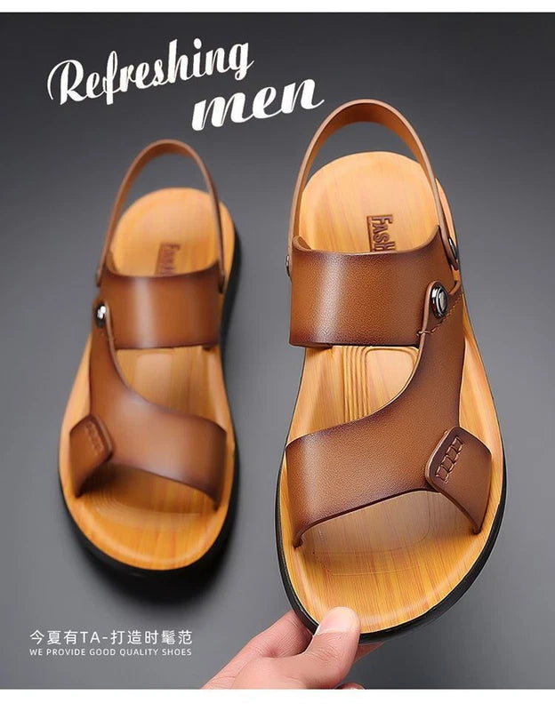 Summer Men Microfiber Leather Sandals Casual Sports Beach Shoes Home Slippers