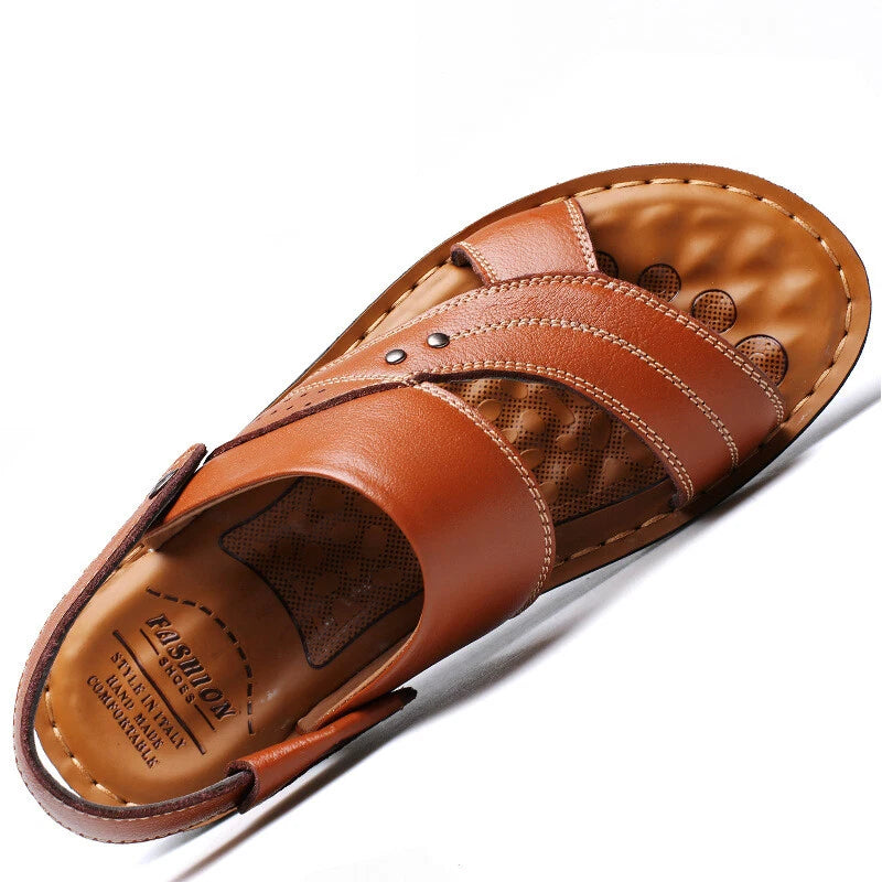Men Genuine Leather Sandals Summer Casual Sports Beach Shoes Soft Home Slippers