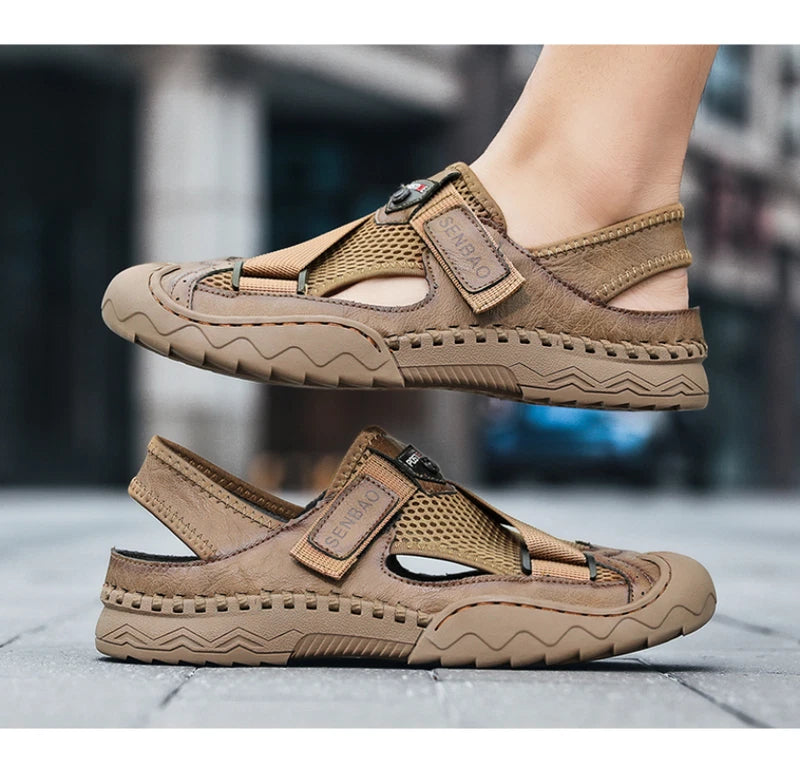 Summer Fashion Leather Breathable Beach Sandals Non-slip Casual Slipper