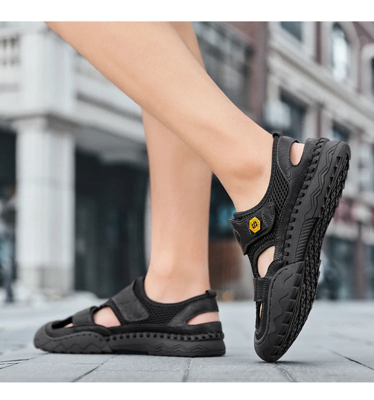 Summer Fashion Leather Breathable Beach Sandals Non-slip Casual Slipper