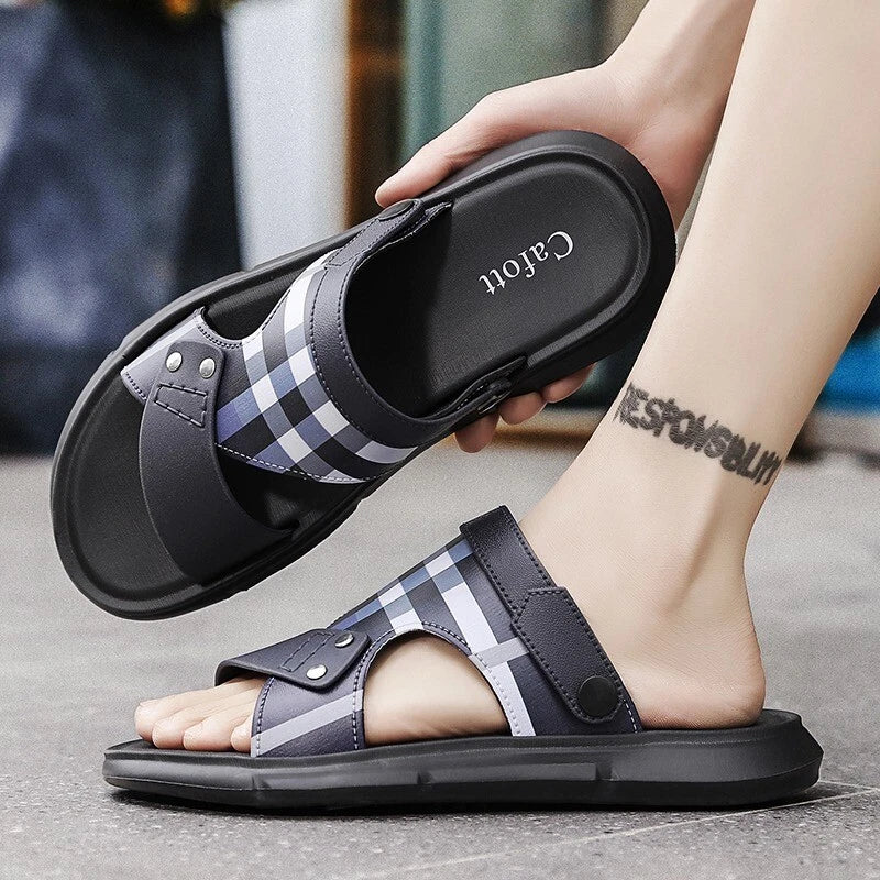 Summer Men Casual Genuine Leather Sandals Sports Beach Shoes Soft Home Slippers