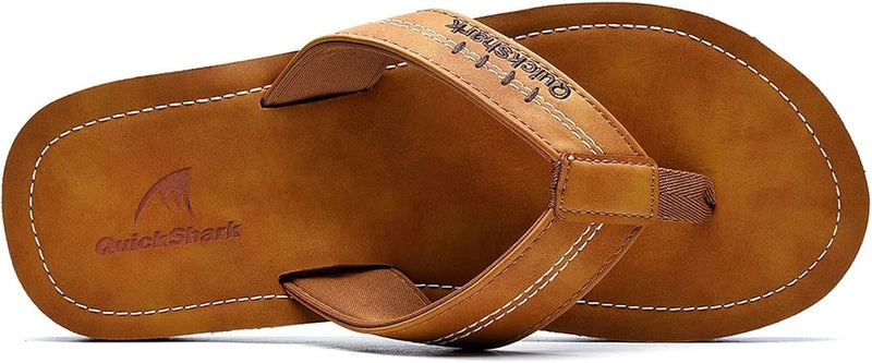 Quickshark Mens Flip Flops Leather Thong Sandals Arch Support Beach Used Size 9