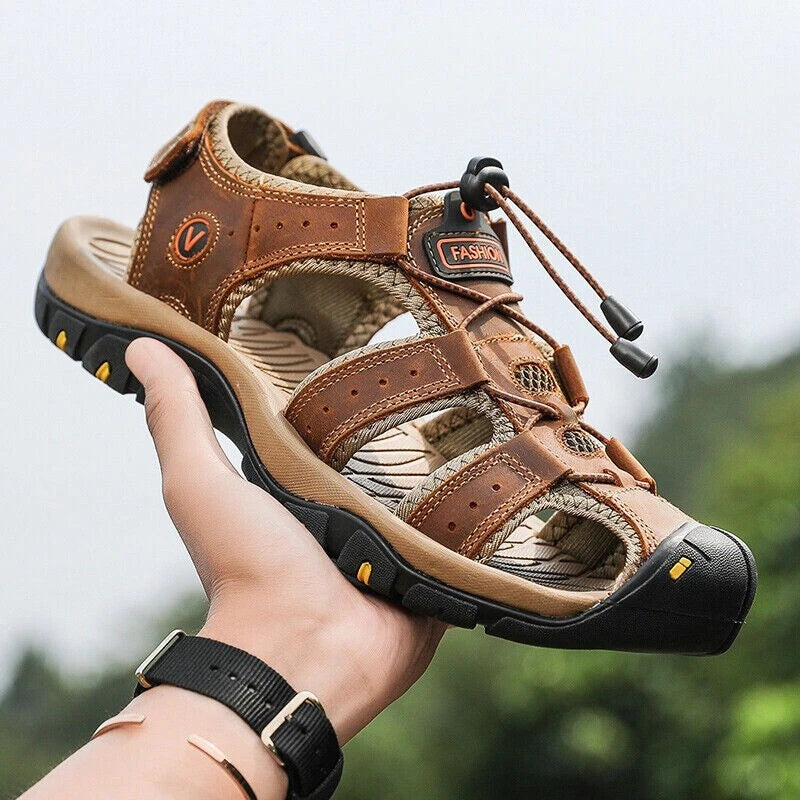 Summer Mens Leather Sandals Casual Slippers Beach Outdoor Hiking Shoes Plus Size