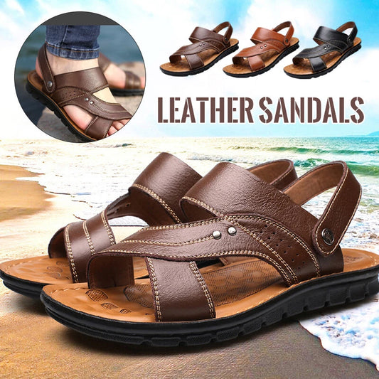 Men Genuine Leather Sandals Summer Casual Sports Beach Shoes Soft Home Slippers